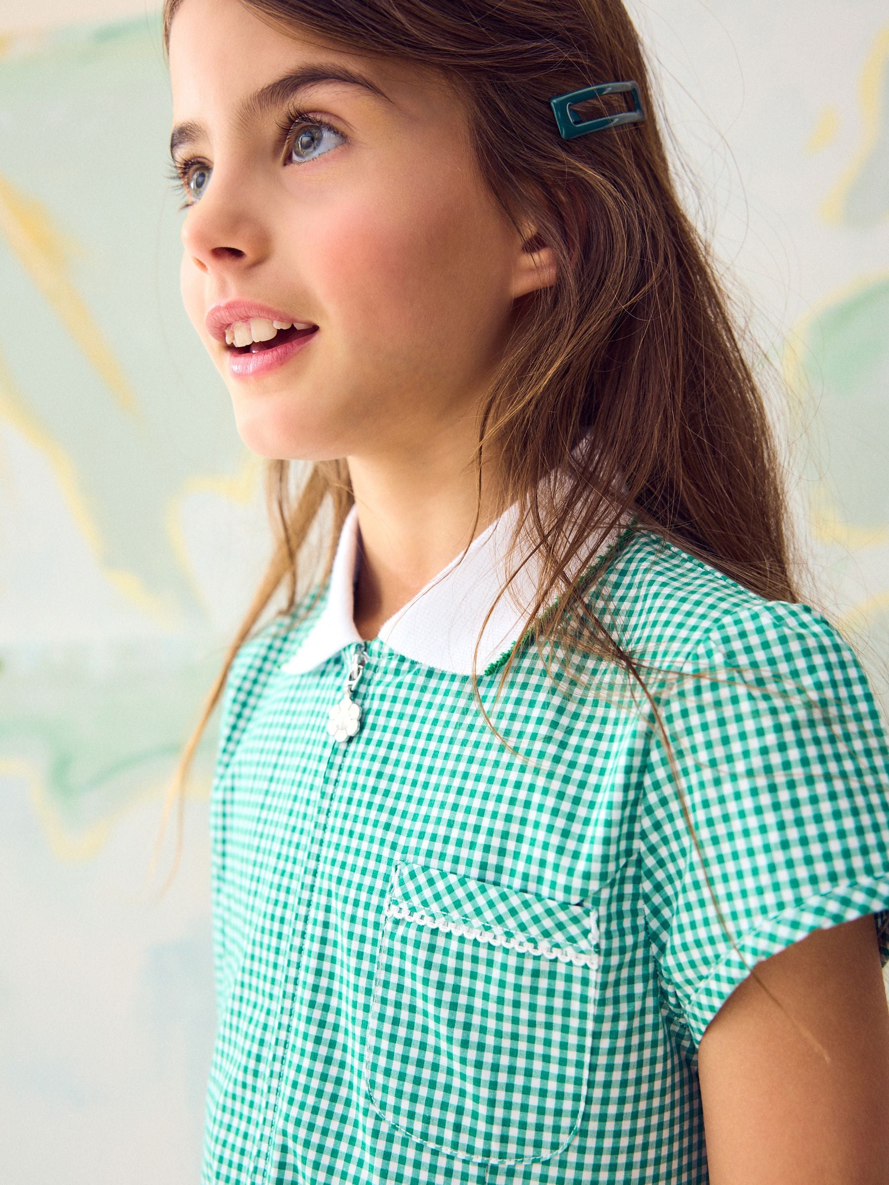 Green Zip Front Cotton Rich Gingham School Dress (3-14yrs) image 5
