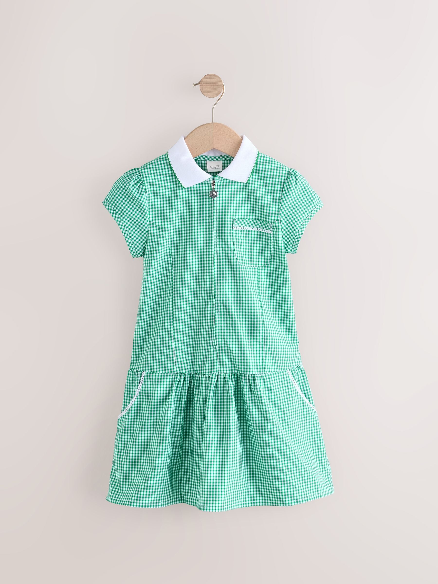 Green Zip Front Cotton Rich Gingham School Dress (3-14yrs) image 6