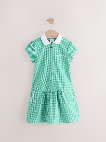 Green Zip Front Cotton Rich Gingham School Dress (3-14yrs) image 6