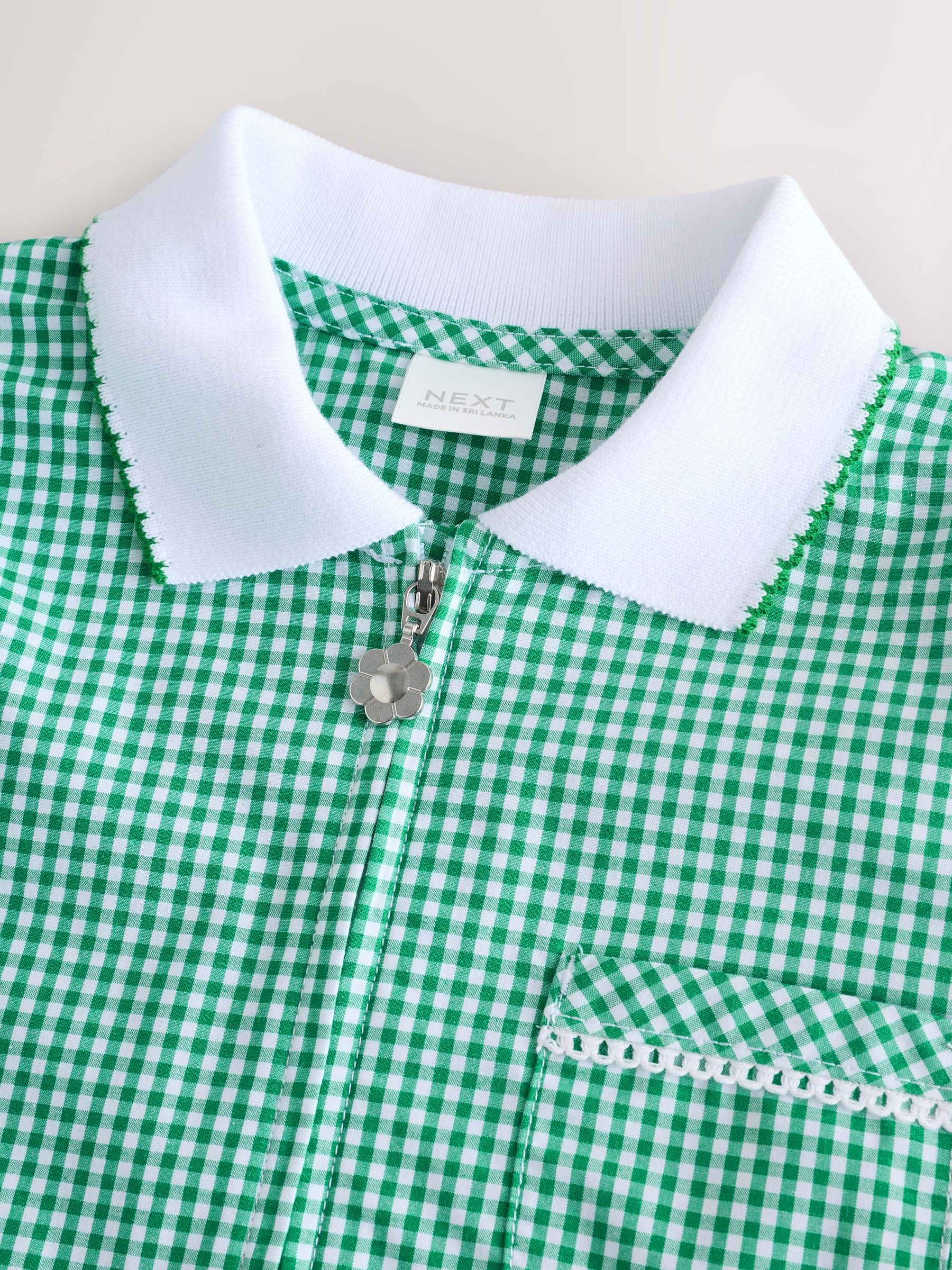 Green Zip Front Cotton Rich Gingham School Dress (3-14yrs) image 8