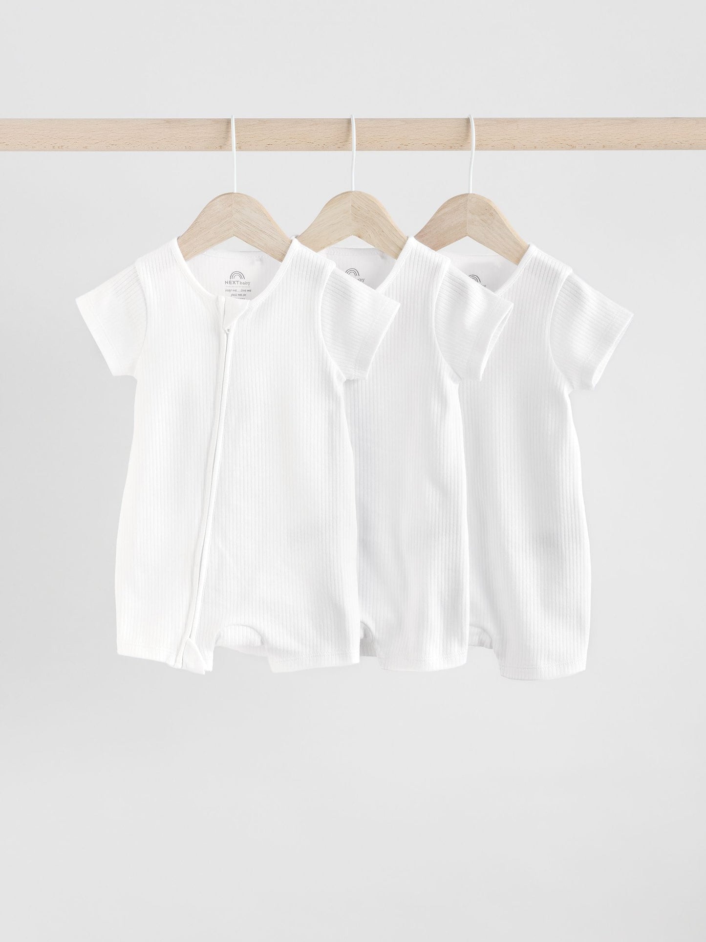 White 3 Pack Two Way Zip Baby 100% Cotton Rompers (0mths-3yrs) image 1