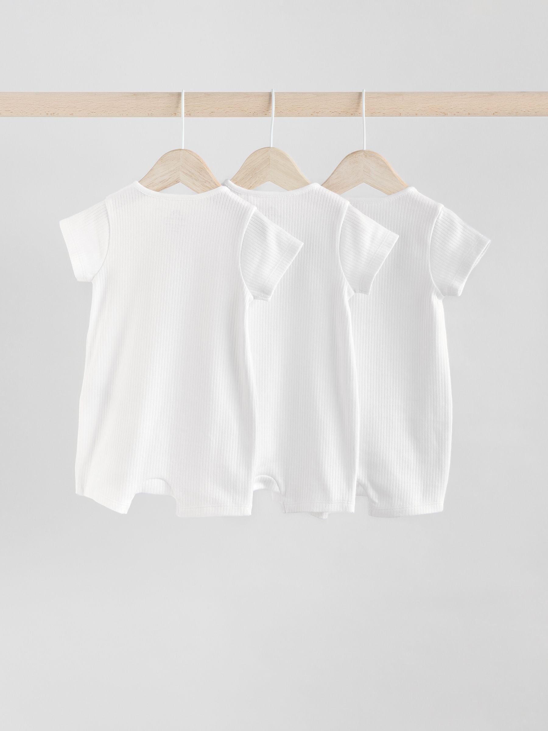 White 3 Pack Two Way Zip Baby 100% Cotton Rompers (0mths-3yrs) image 3