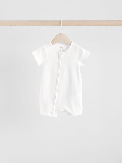 White 3 Pack Two Way Zip Baby 100% Cotton Rompers (0mths-3yrs) image 4