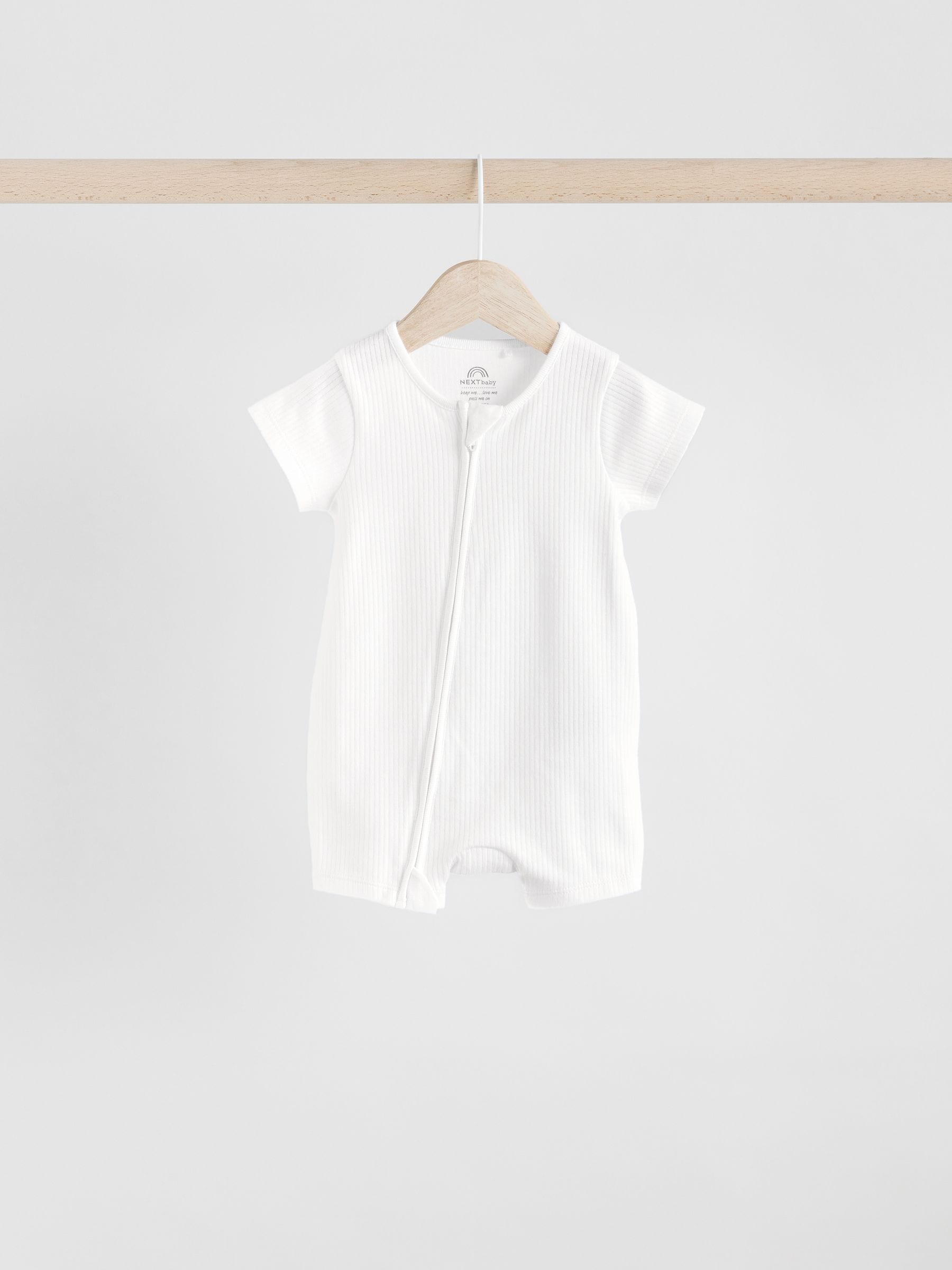 White 3 Pack Two Way Zip Baby 100% Cotton Rompers (0mths-3yrs) image 5