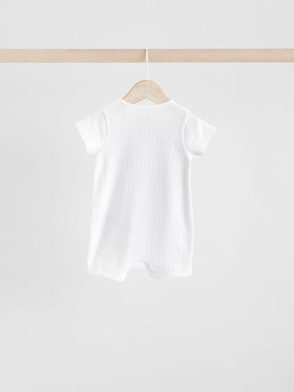 White 3 Pack Two Way Zip Baby 100% Cotton Rompers (0mths-3yrs) image 7