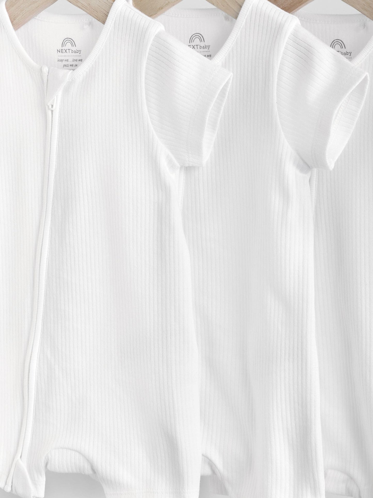 White 3 Pack Two Way Zip Baby 100% Cotton Rompers (0mths-3yrs) image 8
