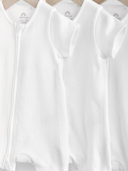 White 3 Pack Two Way Zip Baby 100% Cotton Rompers (0mths-3yrs) image 8