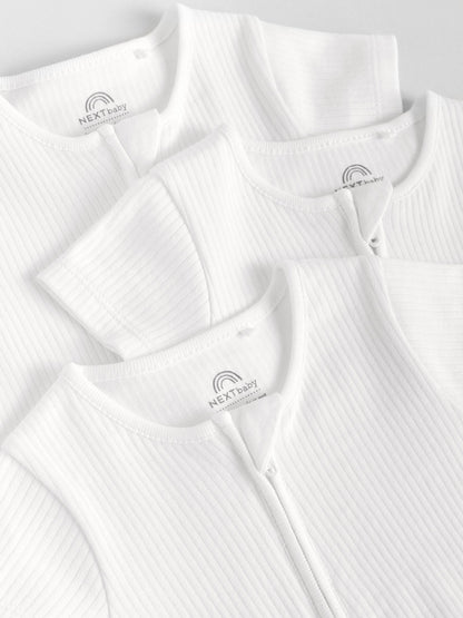 White 3 Pack Two Way Zip Baby 100% Cotton Rompers (0mths-3yrs) image 9