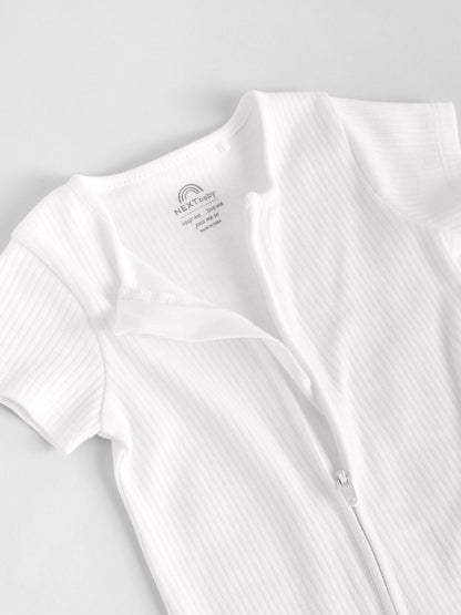 White 3 Pack Two Way Zip Baby 100% Cotton Rompers (0mths-3yrs) image 9