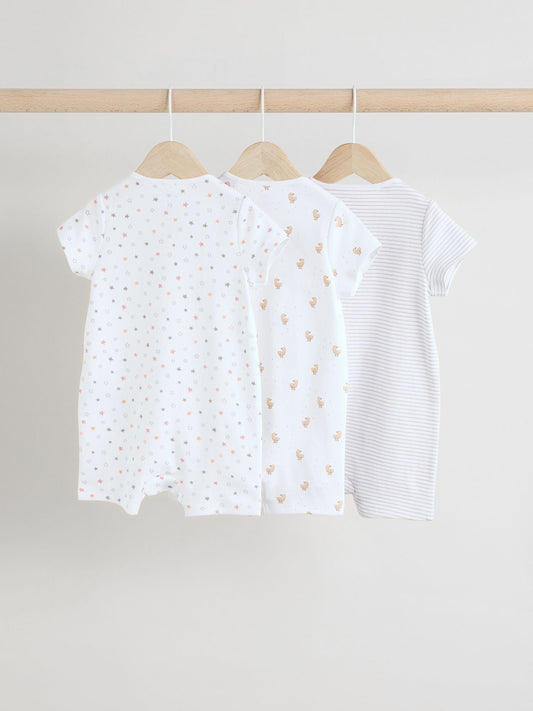 White 100% Cotton Two Way Zip Romper Sleepsuits 3 Pack (0mths-3yrs) image 2