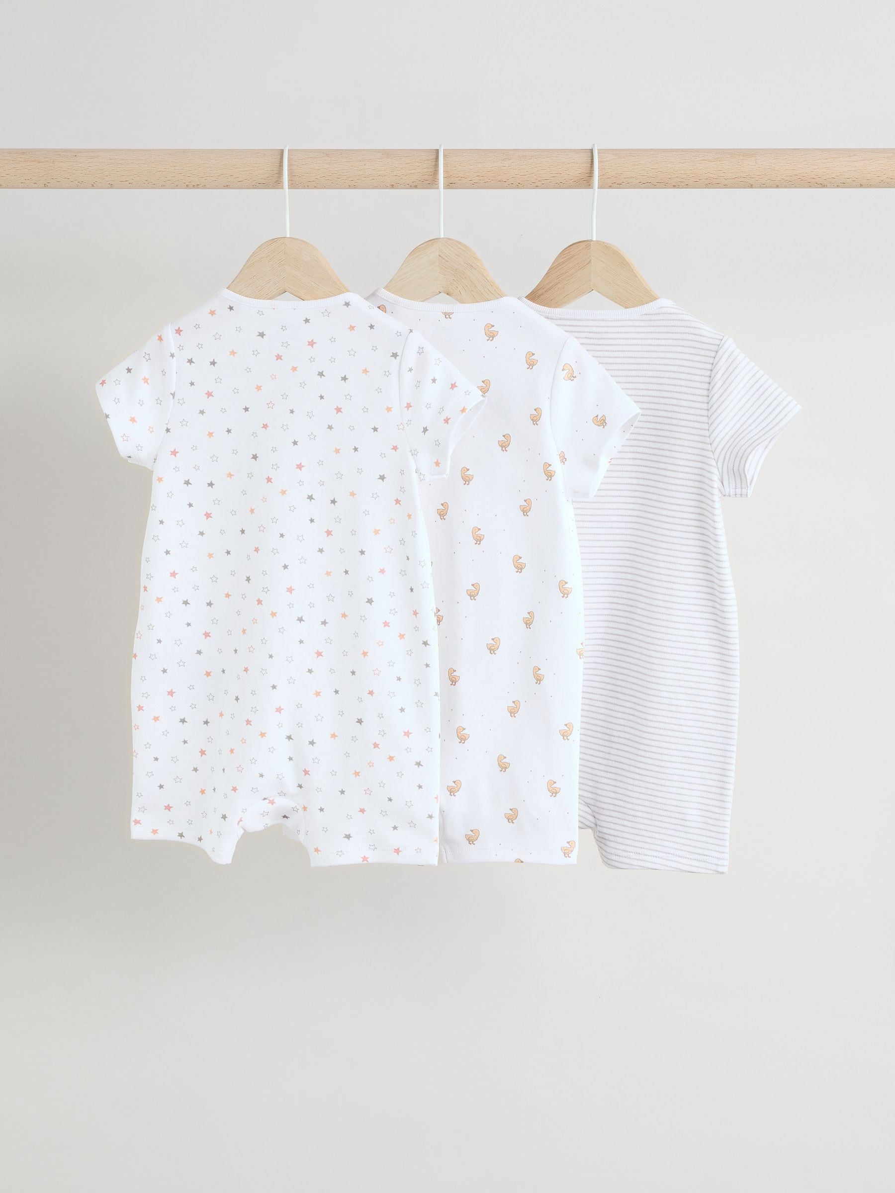 White 100% Cotton Two Way Zip Romper Sleepsuits 3 Pack (0mths-3yrs) image 2