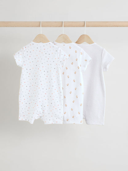 White 100% Cotton Two Way Zip Romper Sleepsuits 3 Pack (0mths-3yrs) image 2