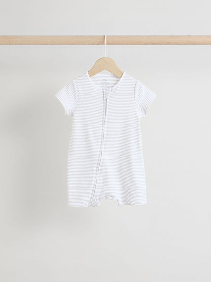 White 100% Cotton Two Way Zip Romper Sleepsuits 3 Pack (0mths-3yrs) image 6