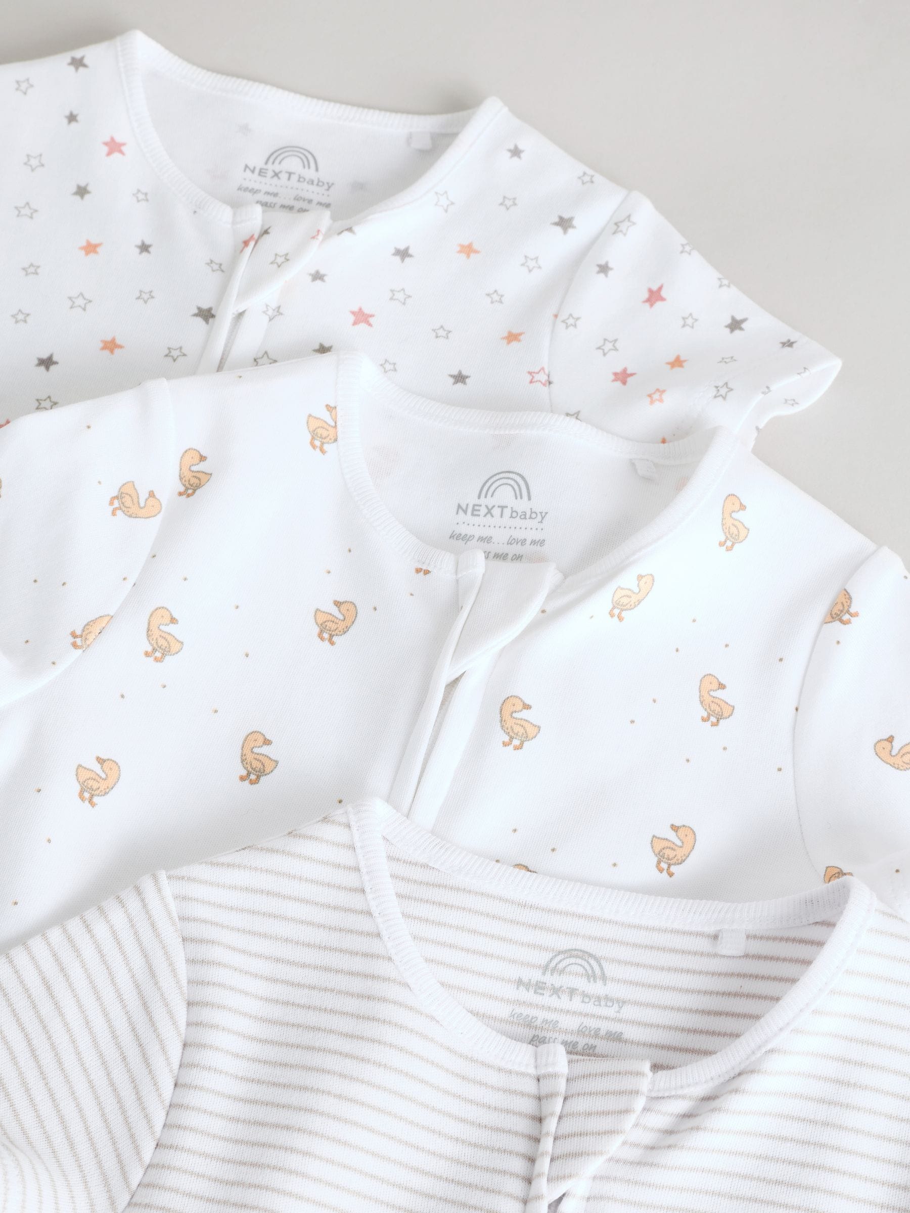 White 100% Cotton Two Way Zip Romper Sleepsuits 3 Pack (0mths-3yrs) image 9