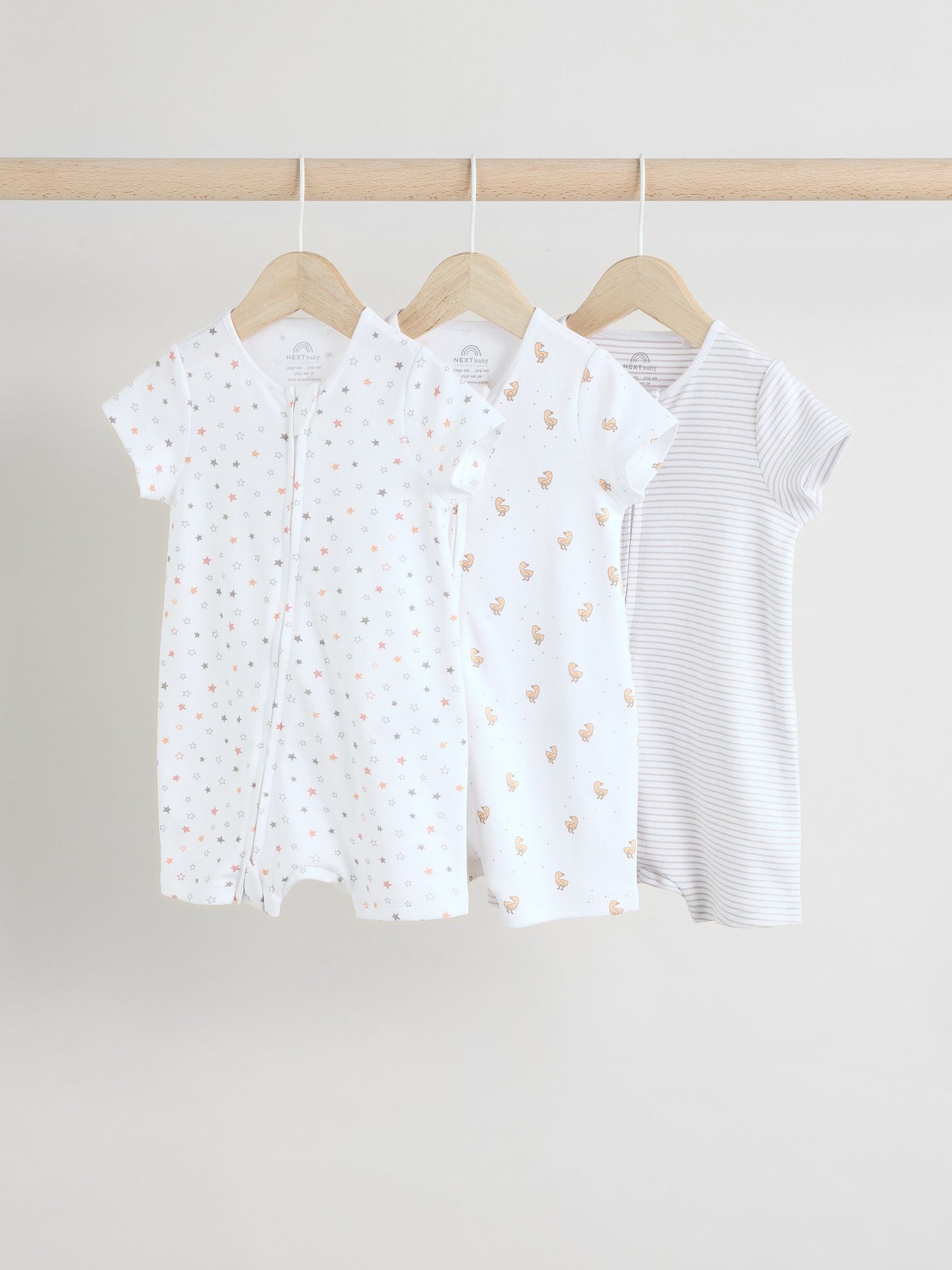 White 100% Cotton Two Way Zip Romper Sleepsuits 3 Pack (0mths-3yrs) image 1