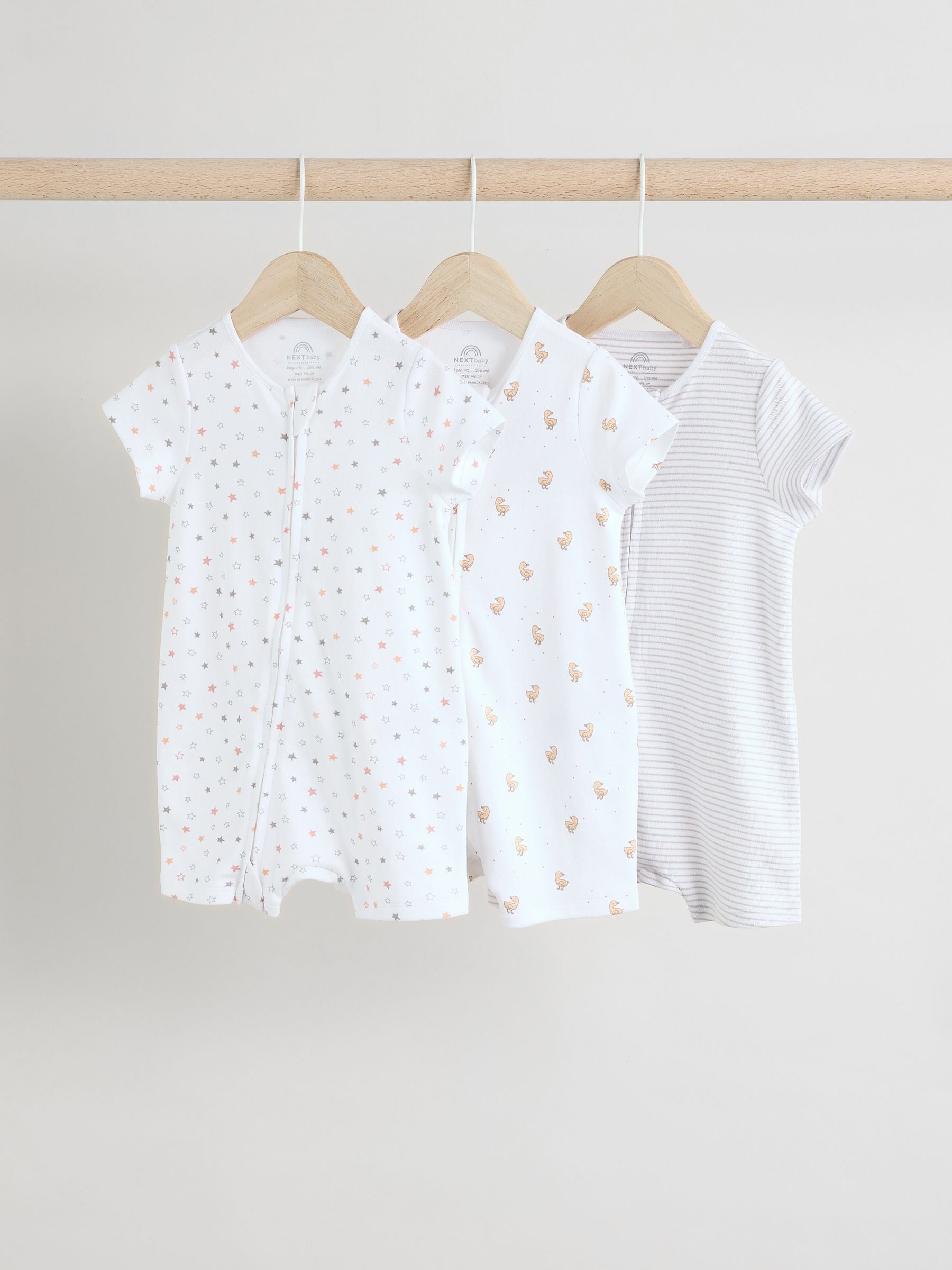 White 100% Cotton Two Way Zip Romper Sleepsuits 3 Pack (0mths-3yrs) image 1