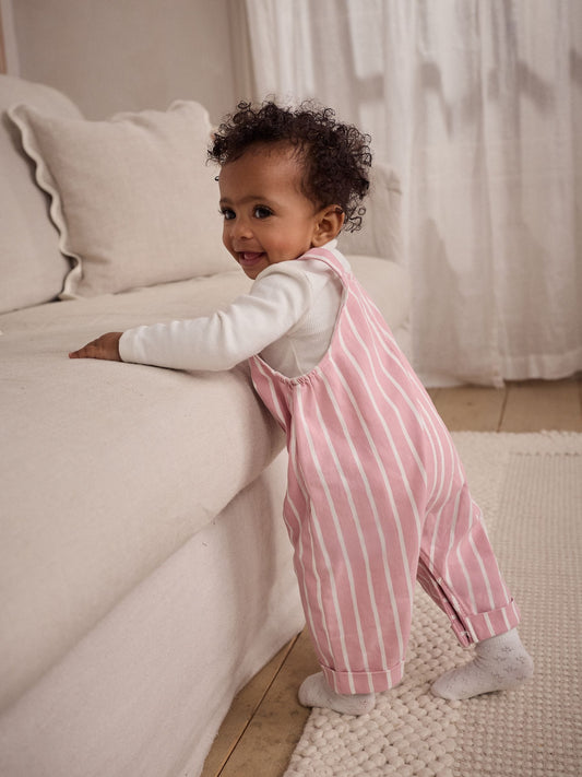 Pink Stripe Long Sleeve Baby Bodysuit & Dungarees Set (0mths-2yrs)