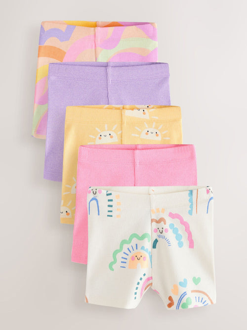 Rainbow Ribbed Cycle Shorts 5 Pack (3mths-7yrs) image 1
