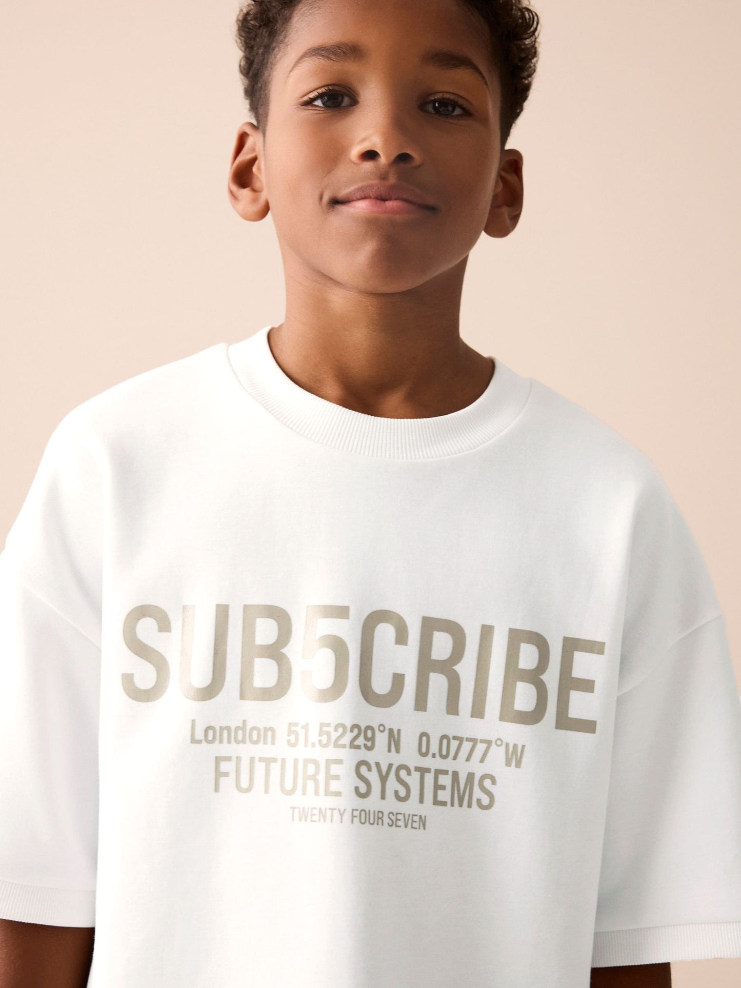 Dsiney Kidz - White Sub5cribe Graphic Heavyweight Short Sleeve T-Shirt (3-16yrs) image 1