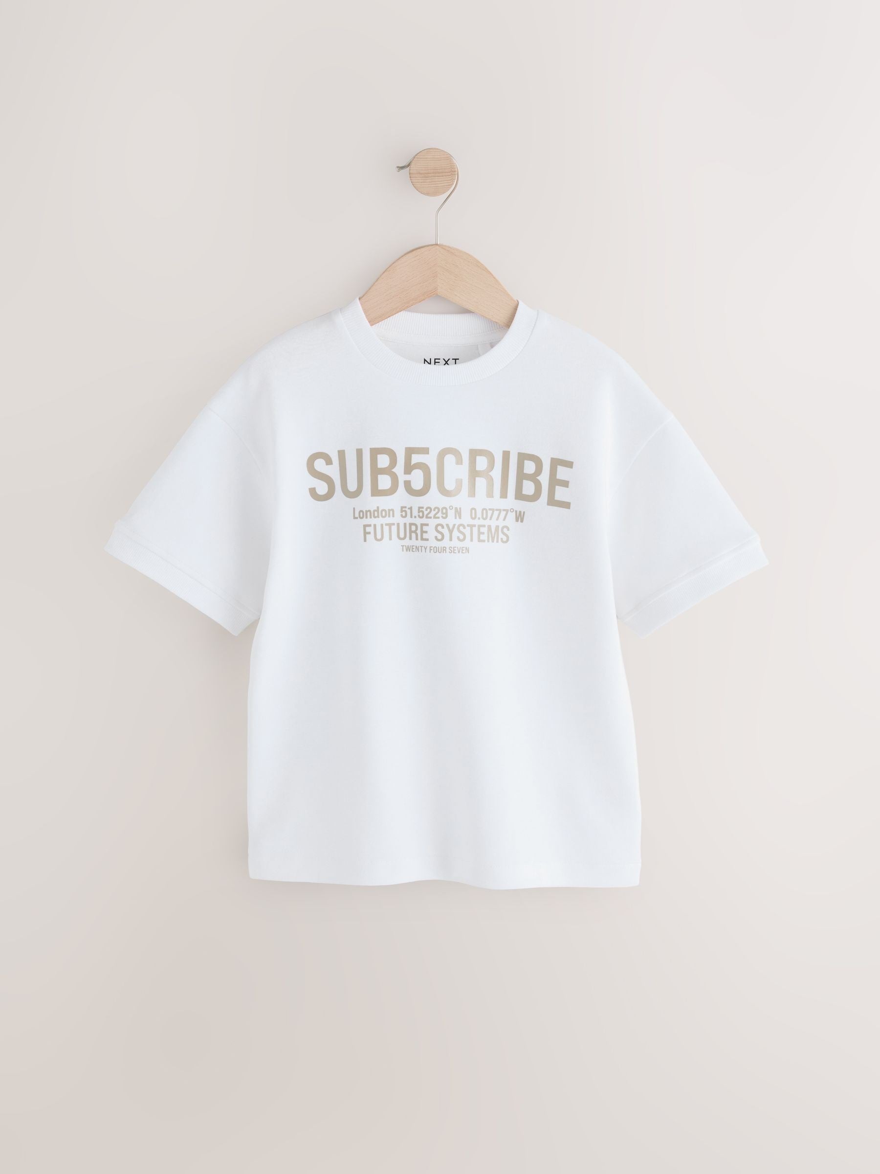 Dsiney Kidz - White Sub5cribe Graphic Heavyweight Short Sleeve T-Shirt (3-16yrs) image 4