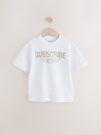 Dsiney Kidz - White Sub5cribe Graphic Heavyweight Short Sleeve T-Shirt (3-16yrs) image 4