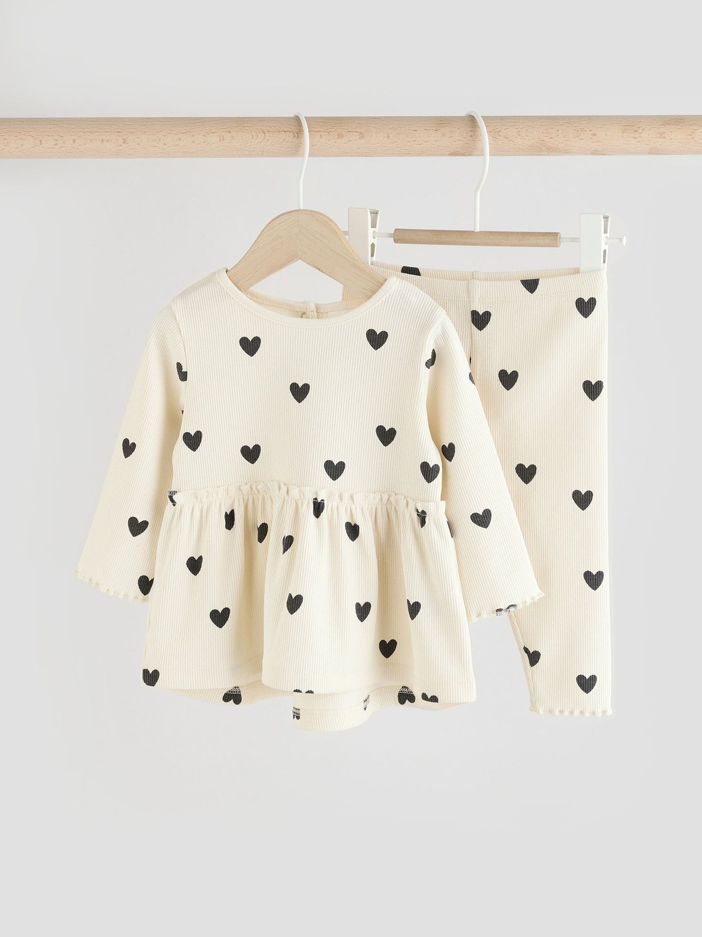 Black/ White Heart Print Baby Long Sleeve Frill Top And Leggings Set (0mths-2yrs) image 1