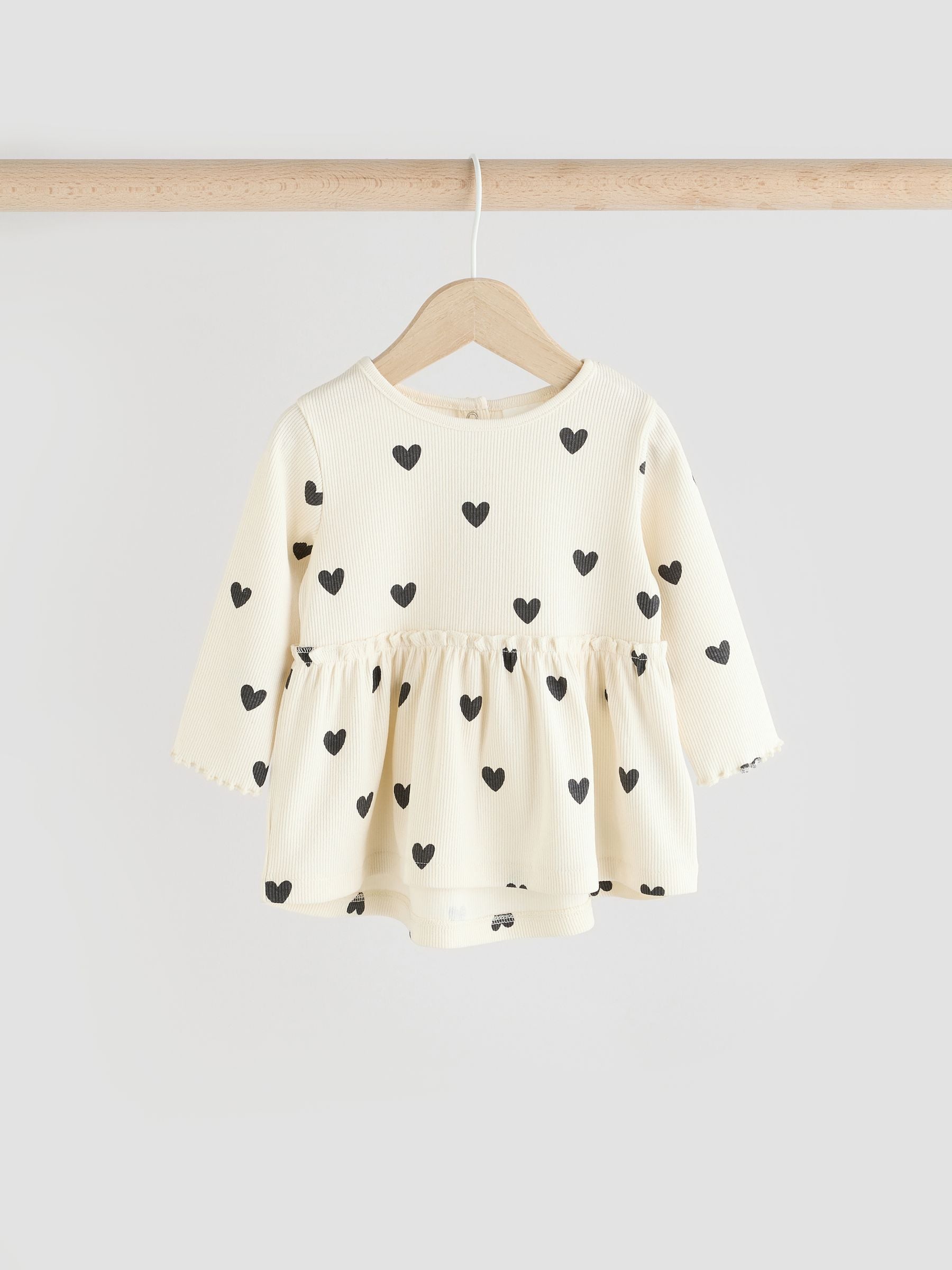 Black/ White Heart Print Baby Long Sleeve Frill Top And Leggings Set (0mths-2yrs) image 5