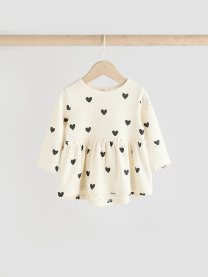 Black/ White Heart Print Baby Long Sleeve Frill Top And Leggings Set (0mths-2yrs) image 5
