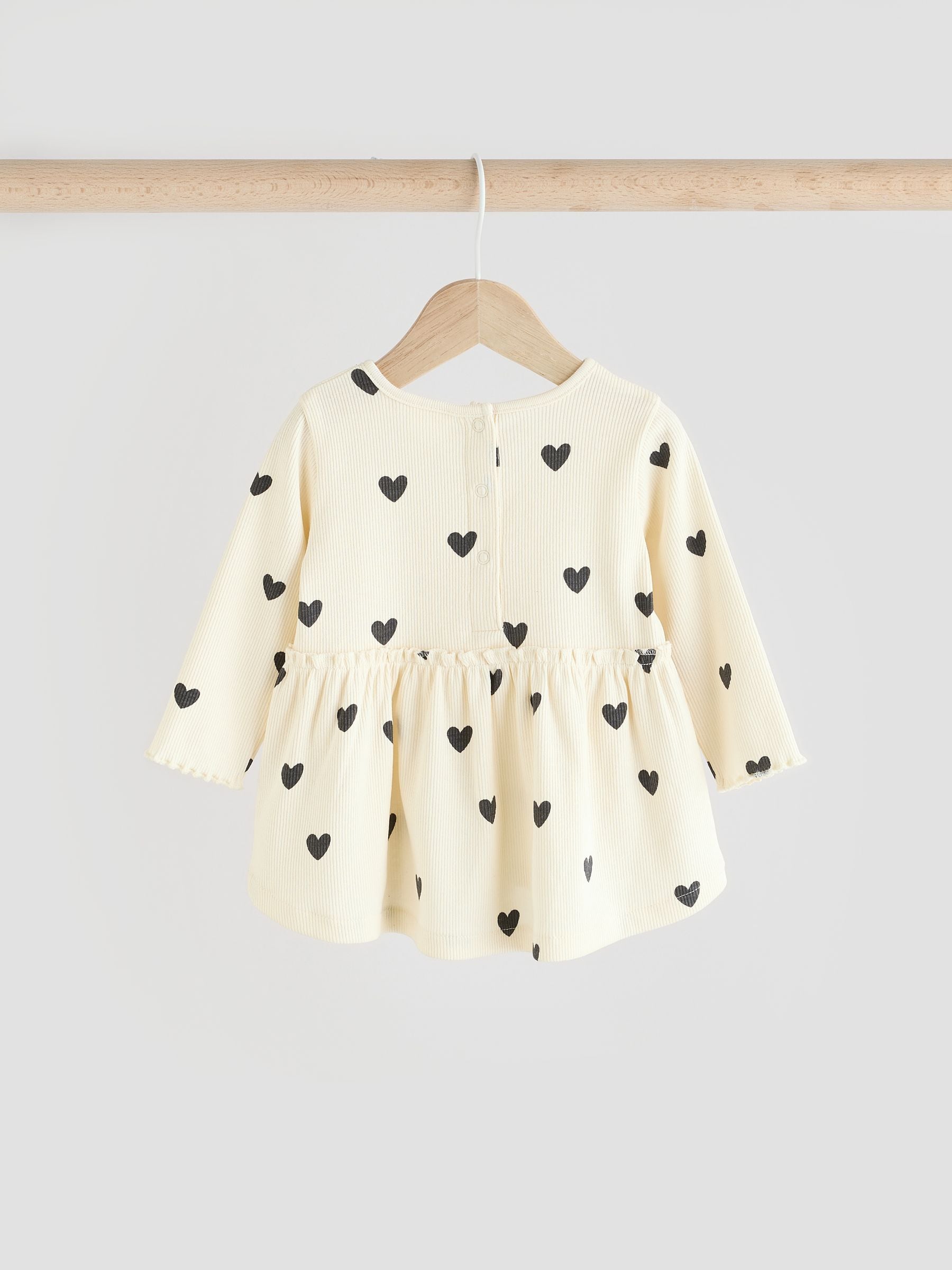 Black/ White Heart Print Baby Long Sleeve Frill Top And Leggings Set (0mths-2yrs) image 6
