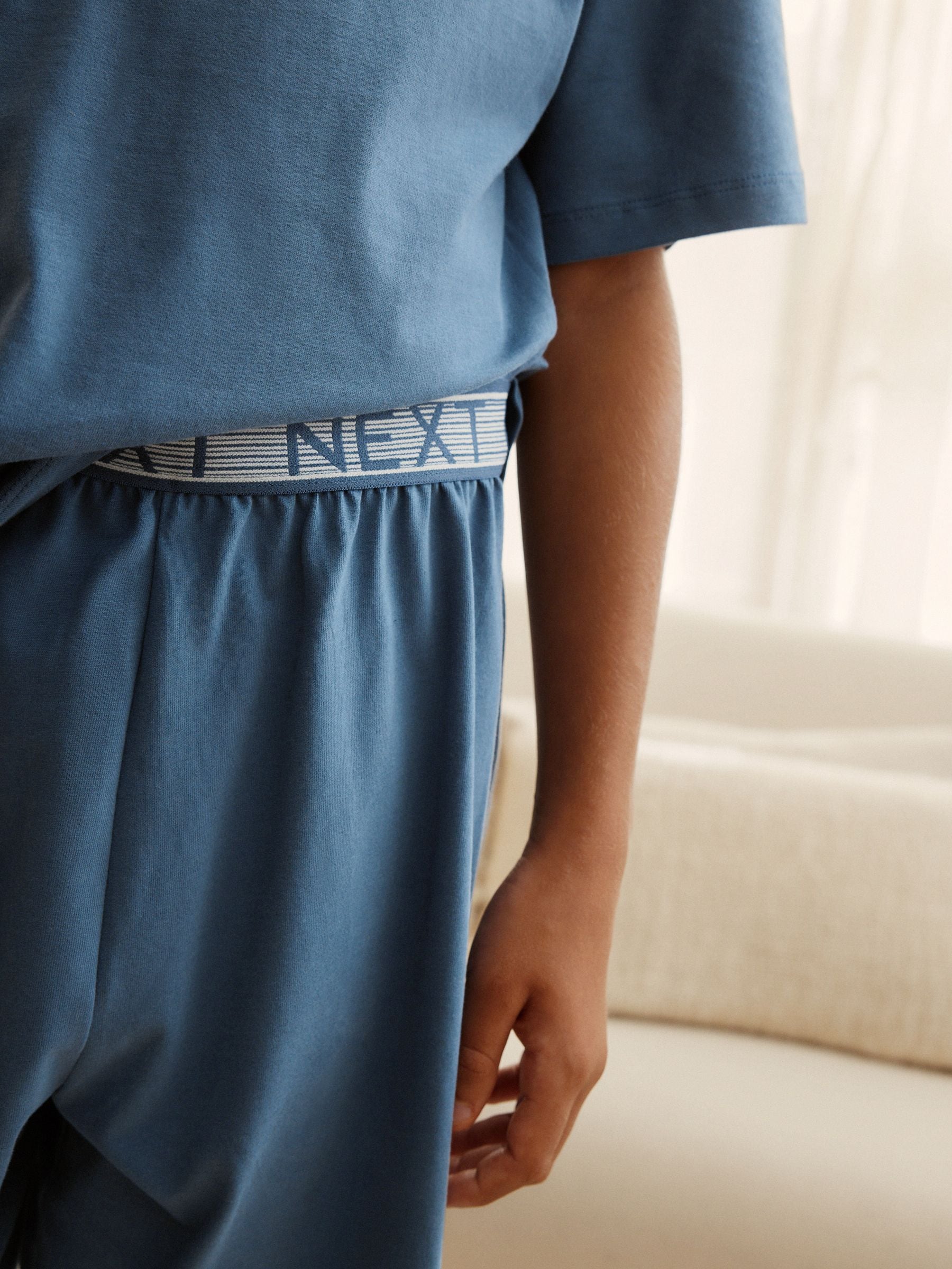Navy/Grey Plain 100% Cotton Short Pyjamas 2 Pack (3-16yrs) image 4