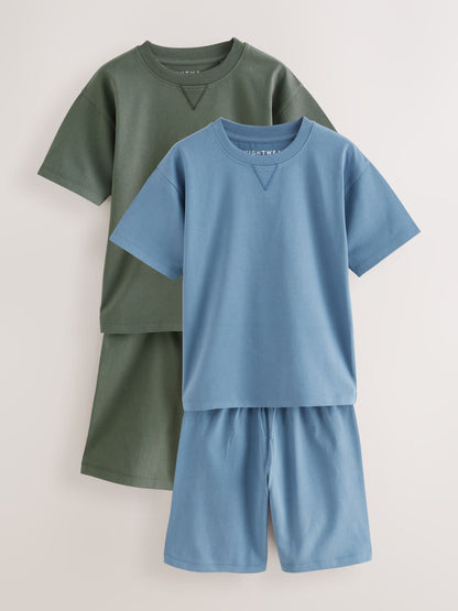 Navy/Grey Plain 100% Cotton Short Pyjamas 2 Pack (3-16yrs) image 5