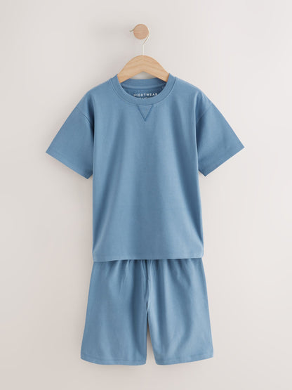 Navy/Grey Plain 100% Cotton Short Pyjamas 2 Pack (3-16yrs) image 6