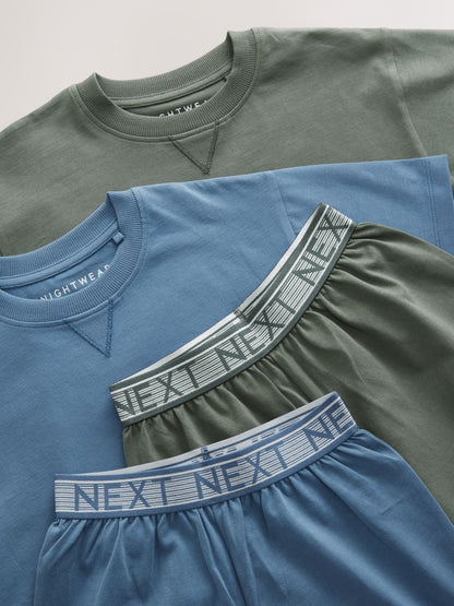 Navy/Grey Plain 100% Cotton Short Pyjamas 2 Pack (3-16yrs) image 9