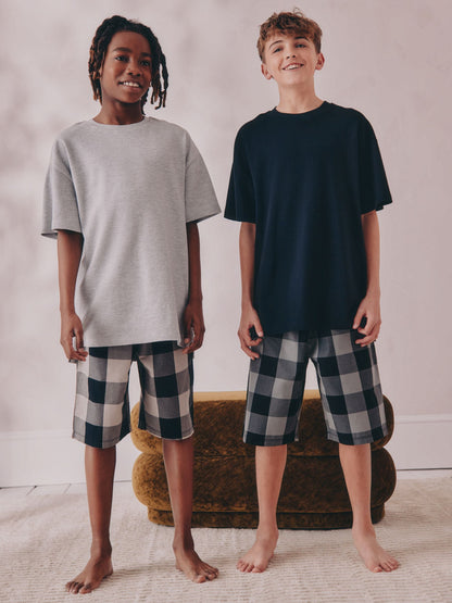 Black/ Grey 2 Pack Woven Check Oversized Pyjamas (3-16yrs) image 1