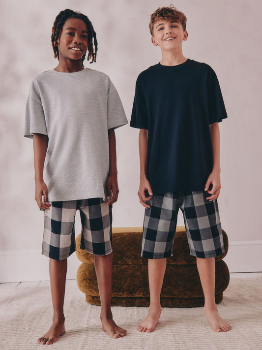 Black/ Grey 2 Pack Woven Check Oversized Pyjamas (3-16yrs) image 1