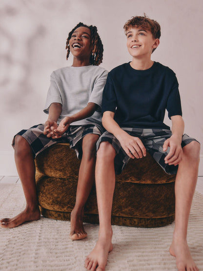 Black/ Grey 2 Pack Woven Check Oversized Pyjamas (3-16yrs) image 4