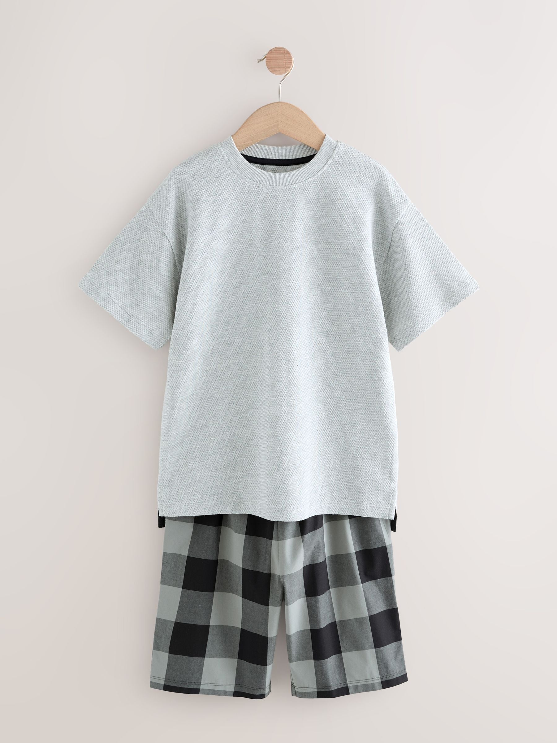 Black/ Grey 2 Pack Woven Check Oversized Pyjamas (3-16yrs) image 9