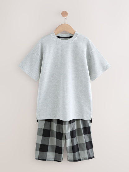 Black/ Grey 2 Pack Woven Check Oversized Pyjamas (3-16yrs) image 9