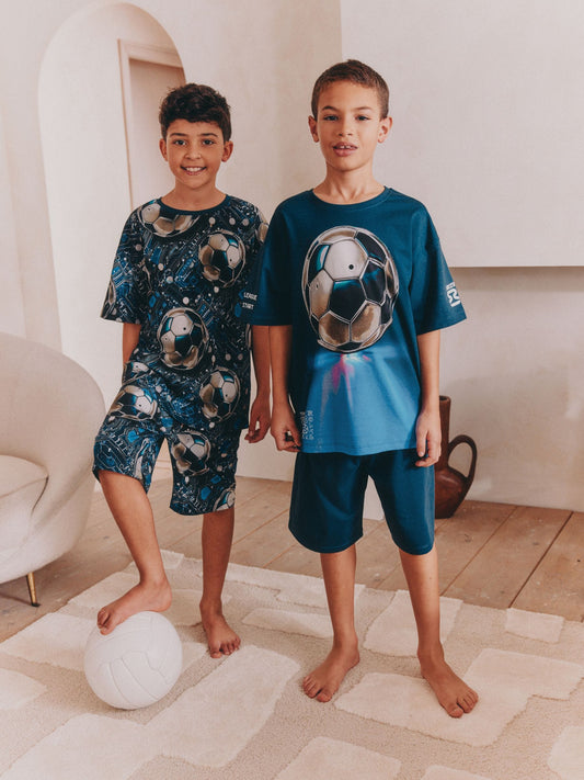 Blue Football Short Pyjamas 2 Pack (3-16yrs) image 1
