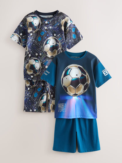 Blue Football Short Pyjamas 2 Pack (3-14yrs) - image 6