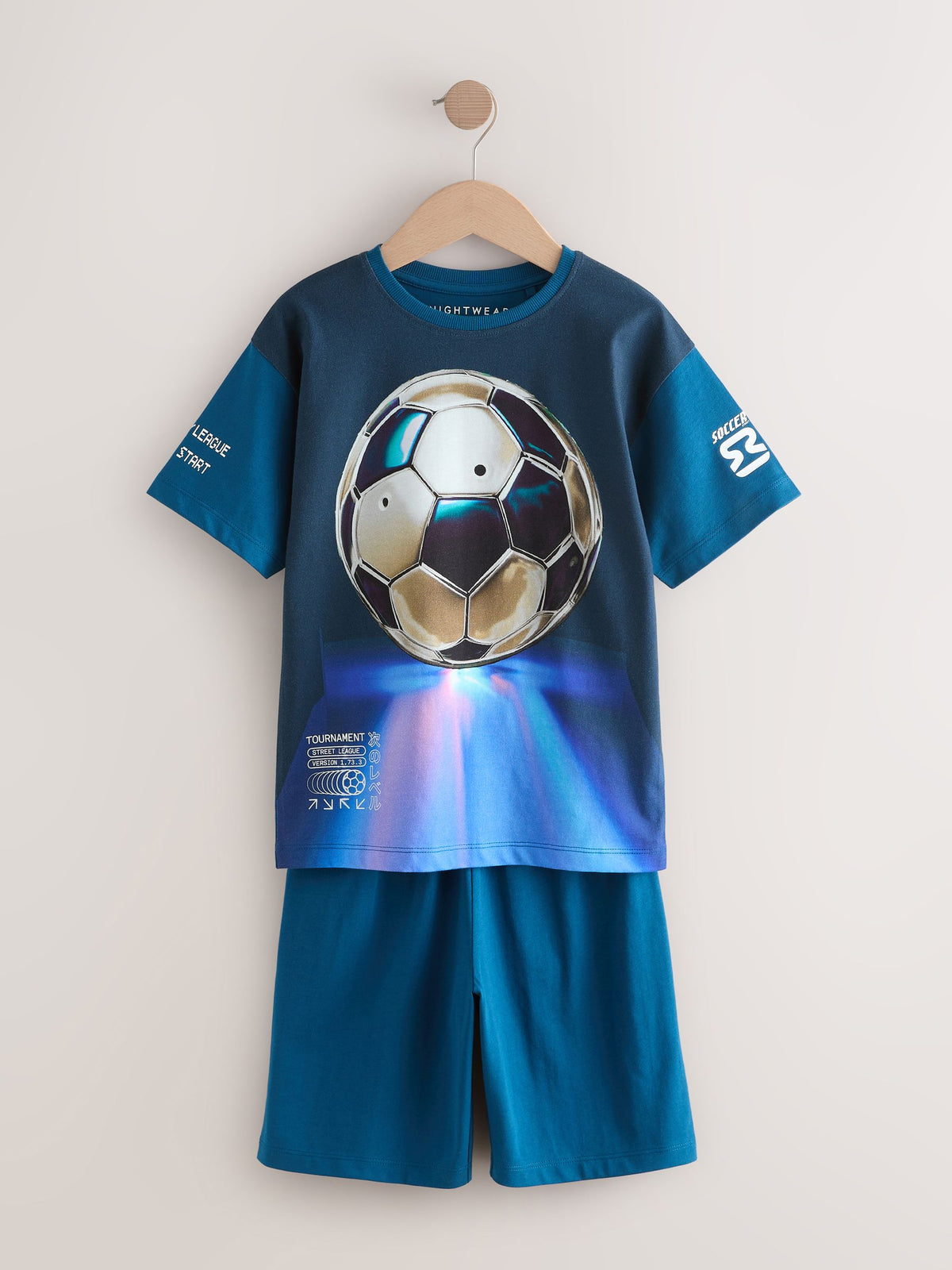 Blue Football Short Pyjamas 2 Pack (3-14yrs) - image 7