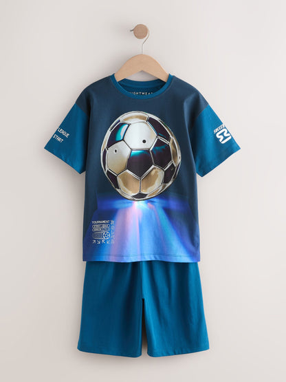 Blue Football Short Pyjamas 2 Pack (3-14yrs) - image 7