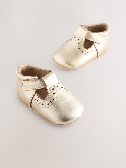 Gold Leather Baby T-Bar Shoes (0-24mths) image 1