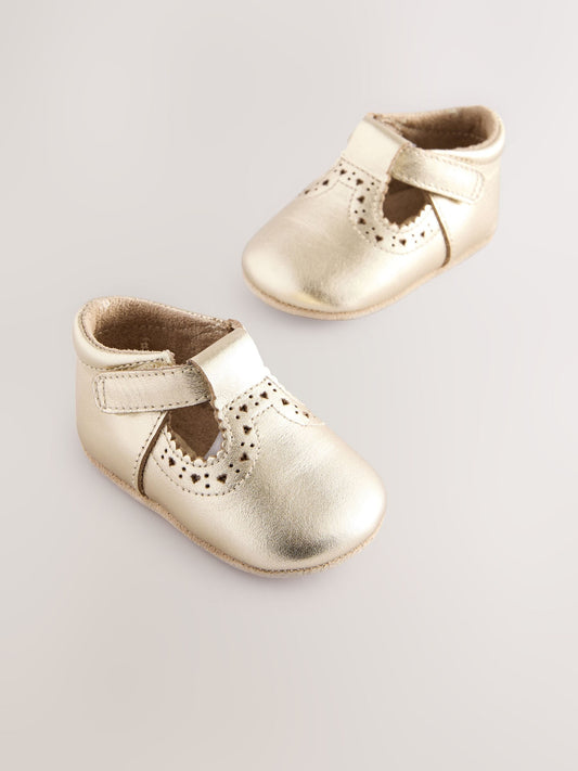 Gold Leather Baby T-Bar Shoes (0-24mths) image 1