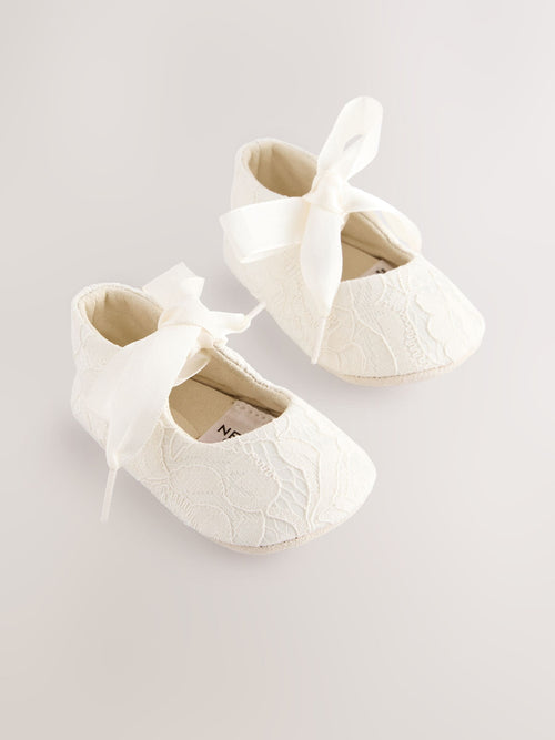 Dsiney Kidz - Cream Lace Baby Tie Front Occasion Shoes (0-24mths) image 1
