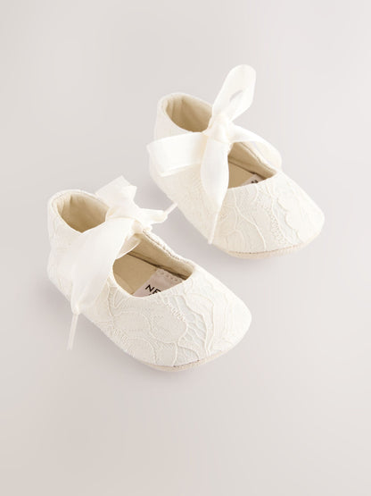 Cream Lace Baby Tie Front Occasion Shoes (0-24mths) image 1