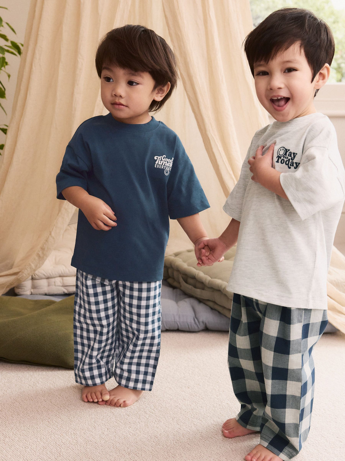 Blue/White Short Sleeve Long Pyjamas 2 Pack (9mths-12yrs) - image 1