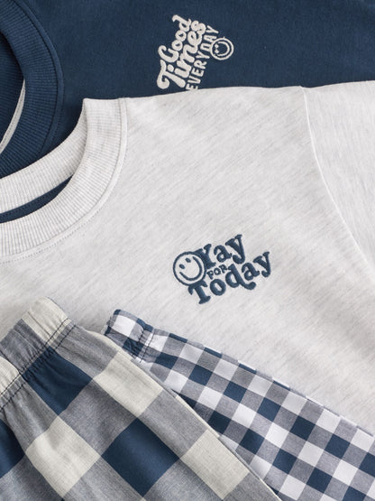 Blue/White Short Sleeve Long Pyjamas 2 Pack (9mths-12yrs) - image 8