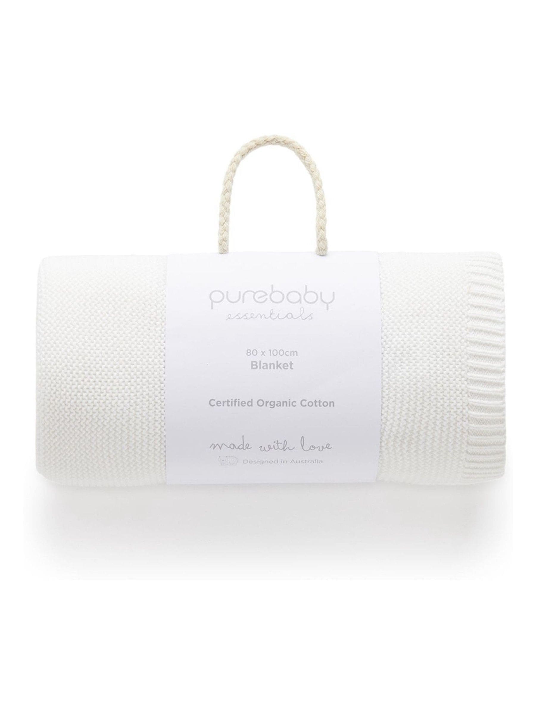 Purebaby White Textured Knit 100% Cotton Blanket image 1