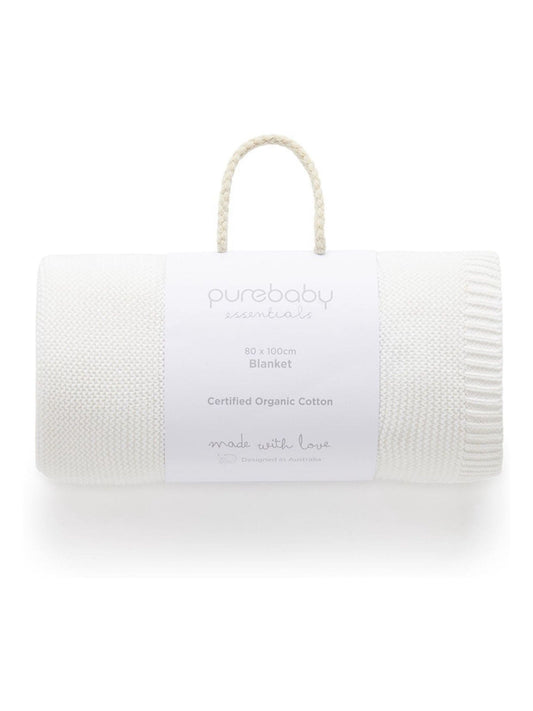 Purebaby White Textured Knit 100% Cotton Blanket image 1
